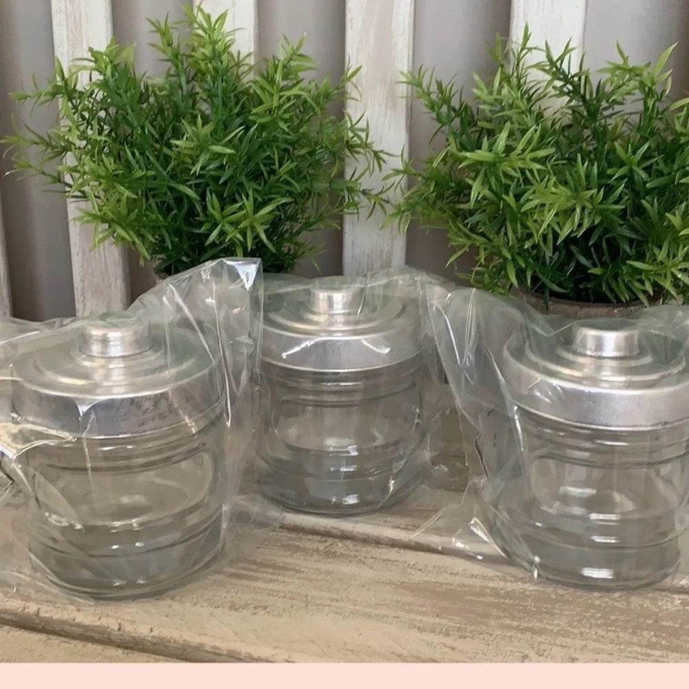 Apothecary Jar Set - Rustic Farmhouse Jar W/Metal Lids 3pcs Set ~New~